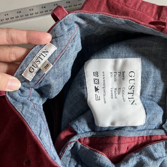 Gustin Chambray Slim Fit Chino Pants - Men's Size 29*29 - Red - Picture 8 of 11